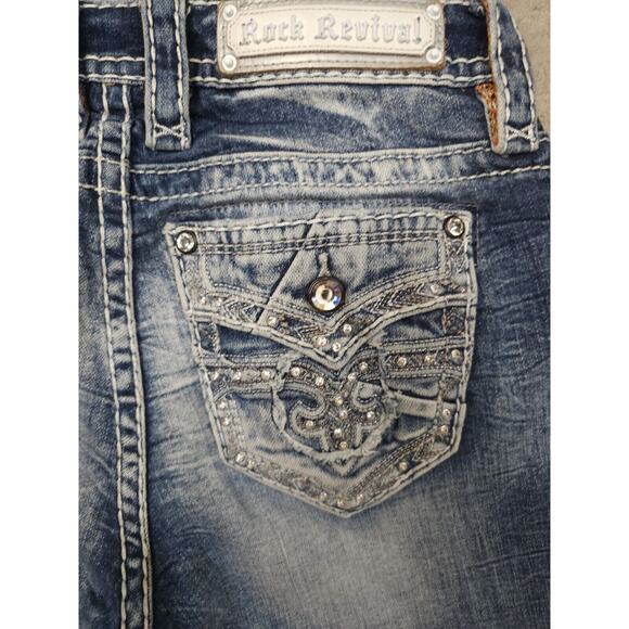 Rock revival Rhinestone Flap Pocket Fay Mid-Rise Bootcut Jeans Size 26 W 28×30 - Picture 9 of 10